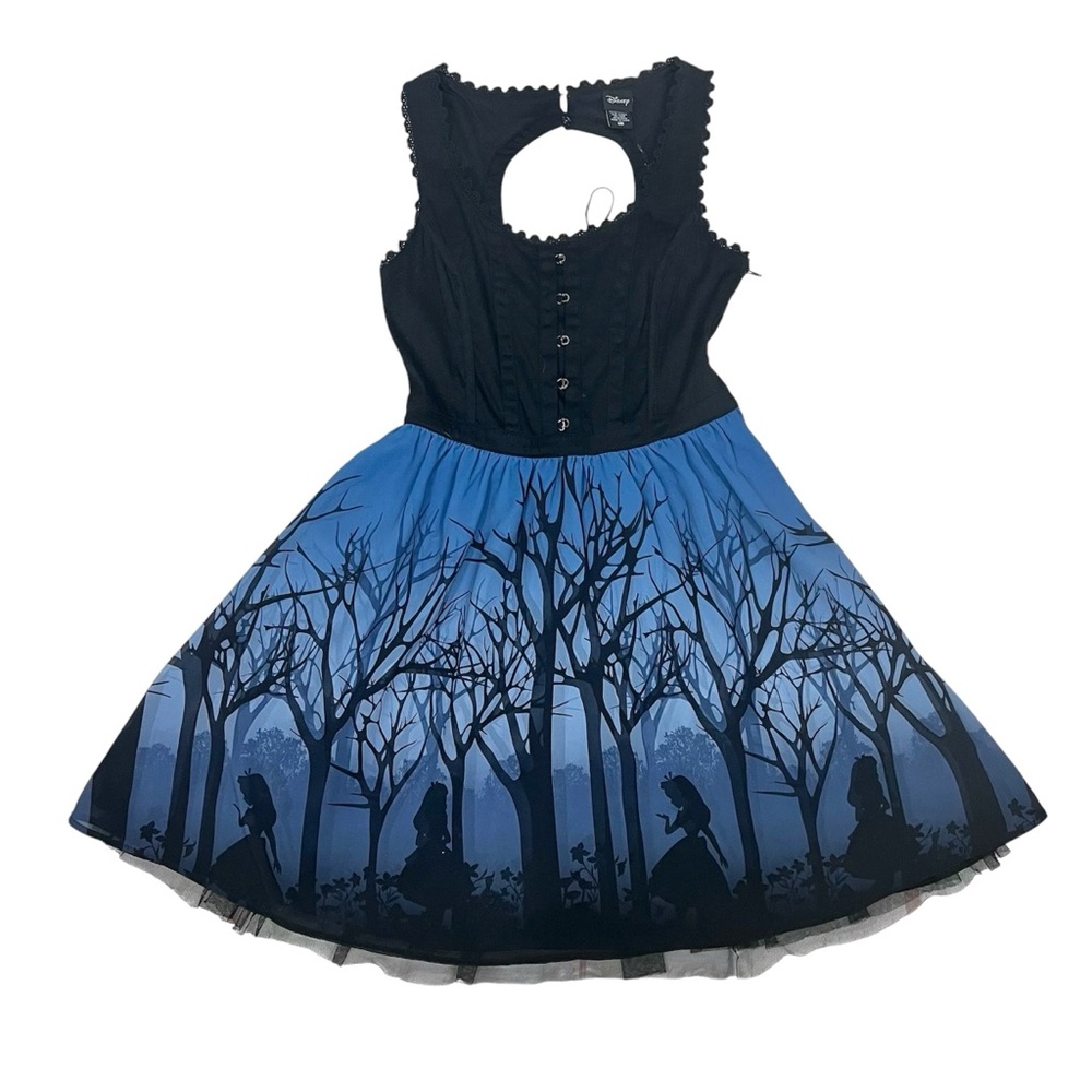 Disney Alice in Wonderland Midnight Forest Tree Open Back Corset Flare Dress
